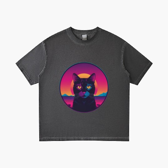 Synthwave Black Cat Gradient T Shirts