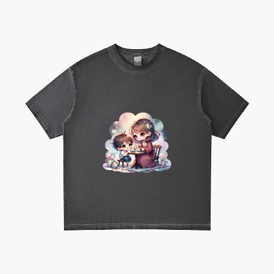 Mother and Son Enjoying a Cozy Tea Party Gradient T Shirts