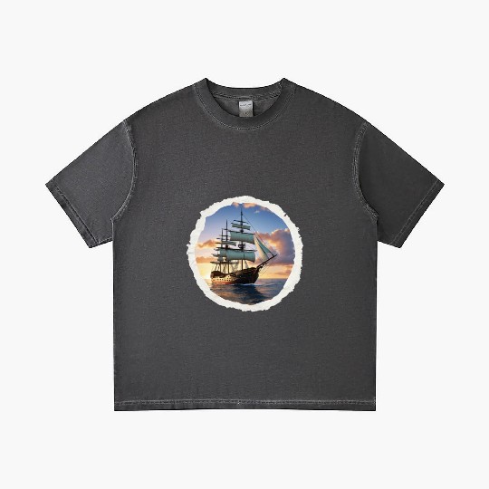 Ship running on the sea. Gradient T Shirts