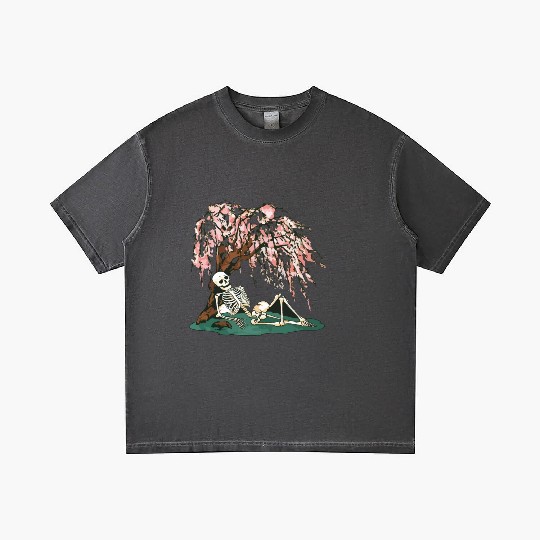 Skeleton in Repose Under a Cherry Blossom Tree Gradient T Shirts