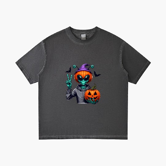 Peaceful alien with Halloween pumpkin Gradient T Shirts