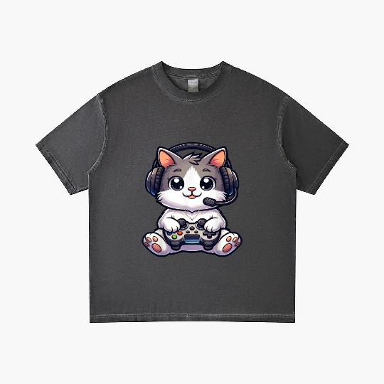 Cute Gaming Cat Playing Console Video Game Gradient T Shirts