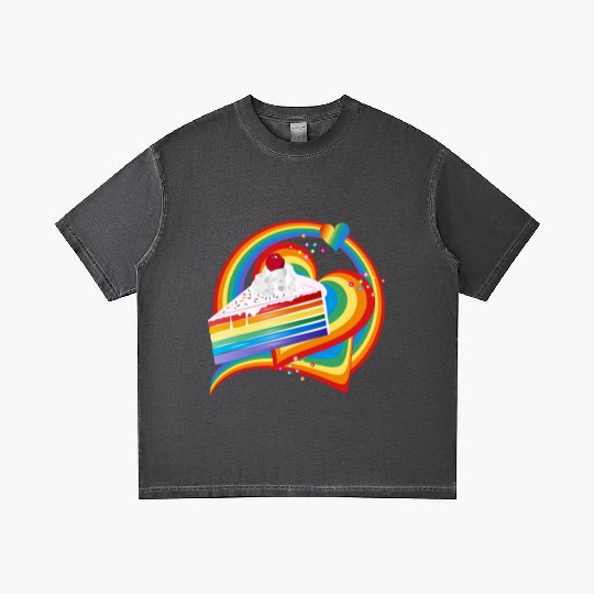 Piece of rainbow cake with cream and cherry Gradient T Shirts