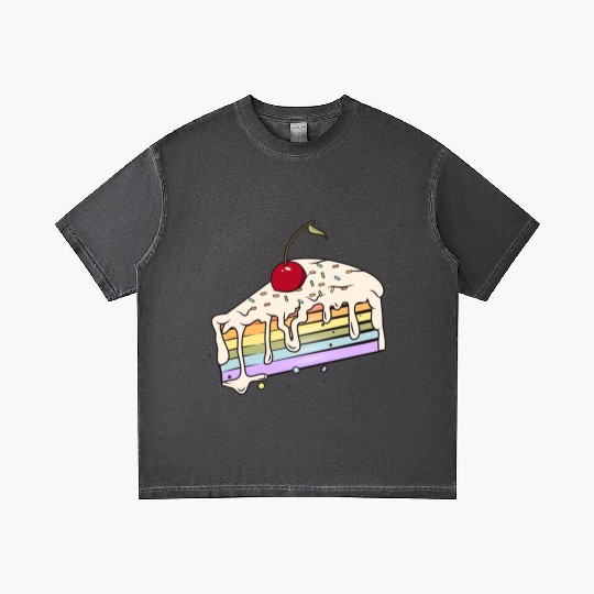 Piece of rainbow cake with cherry in comic style Gradient T Shirts
