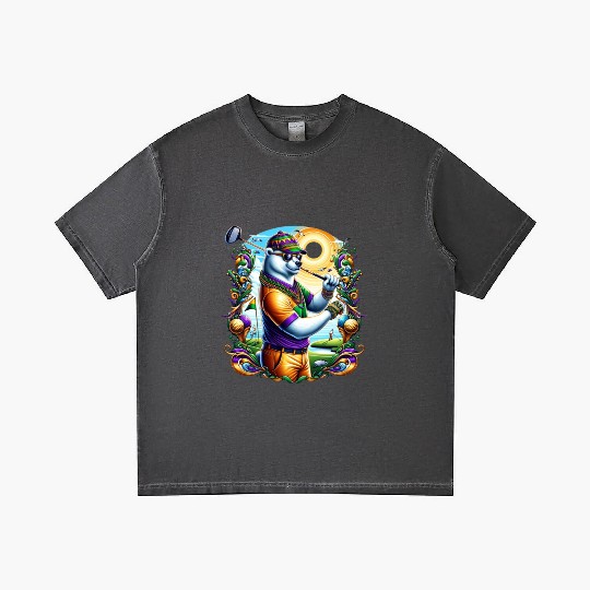 Bear Golfer in Vibrant Mardi Gras Style Gradient T Shirts