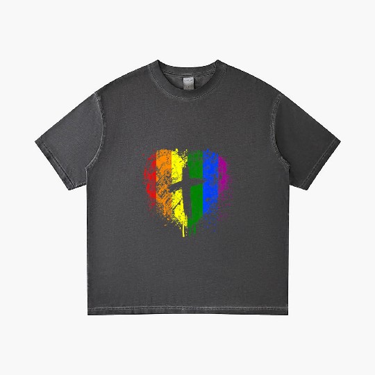 Rainbow Heart with Cross Gay Pride LGBT Christian Gradient T Shirts