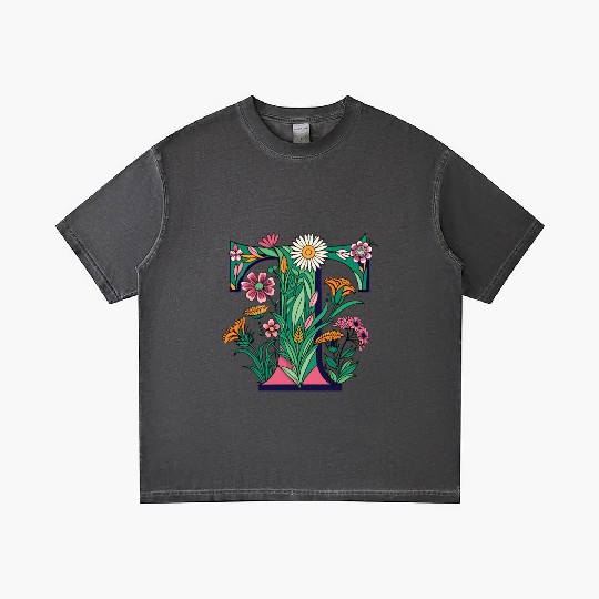 Pink and Green Floral Sketched Letter 'T' Gradient T Shirts