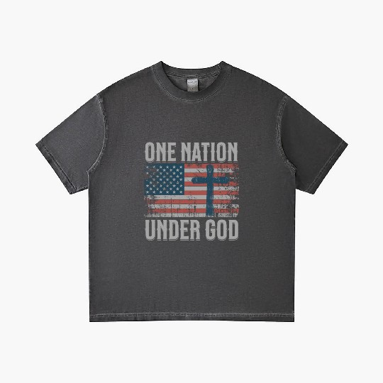 One Nation Under God Retro US Flag Christian Cross Gradient T Shirts