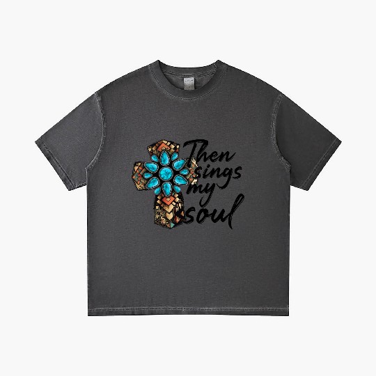 Turquoise Cross Western Aztec Art Gradient T Shirts