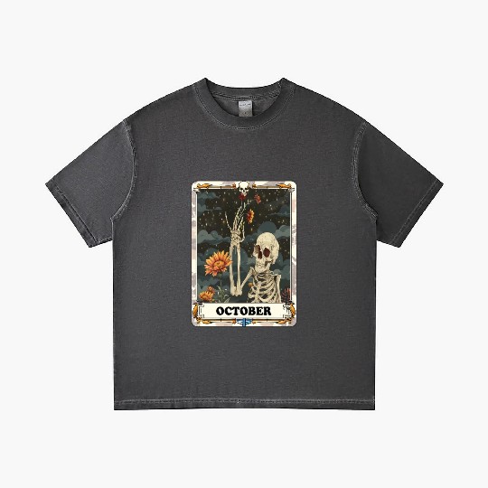October Gothic Tarot Card - Marigold Flower & Skel Gradient T Shirts
