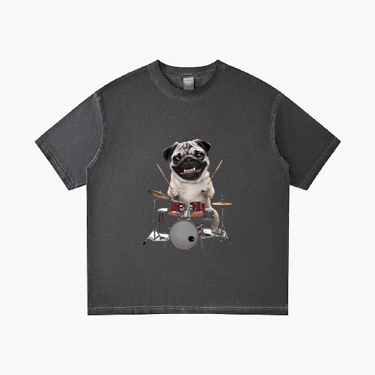 Pug Playing Drums Realistic Gradient T Shirts