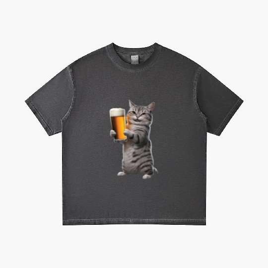 Cat Drinking Beer Realistic Gradient T Shirts