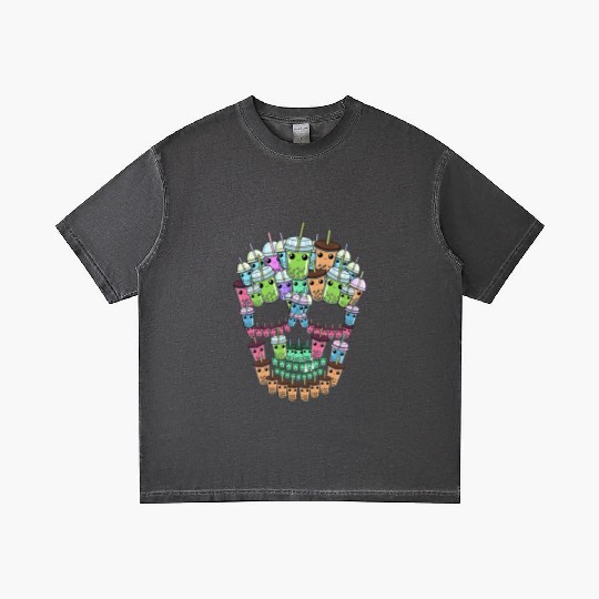 Bubble Tea Skull Gradient T Shirts Men Boba Tea