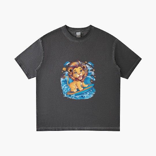 Cute Surfing Lion Riding the Waves Gradient T Shirts