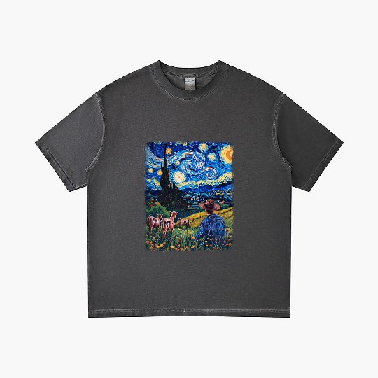 Cow Farmer Farming Farm Starry Night Painting Gradient T Shirts