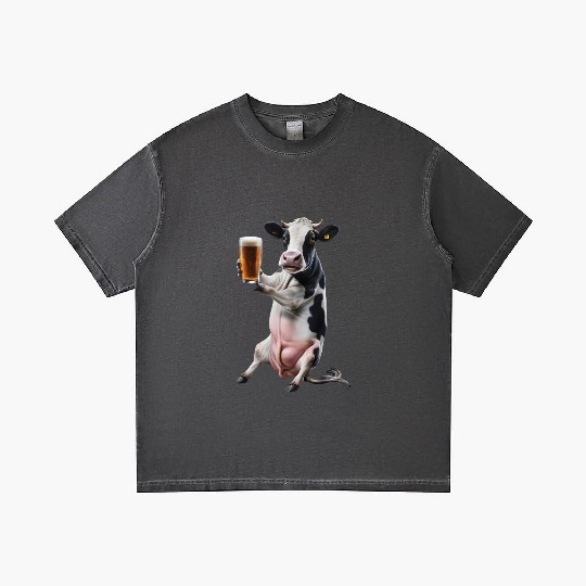Cow Drinking Beer Realistic Gradient T Shirts