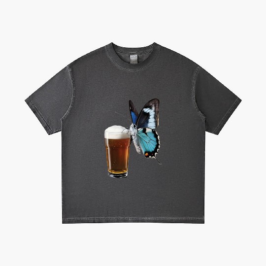 Butterfly Drinking Beer Realistic Gradient T Shirts
