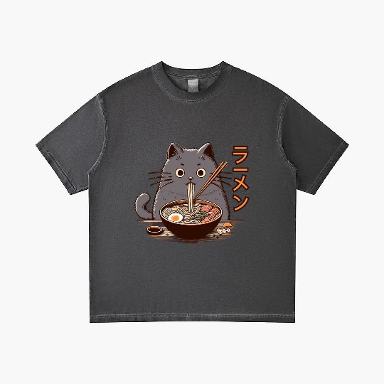 Japanese Cat Eating Ramen Gradient T Shirts