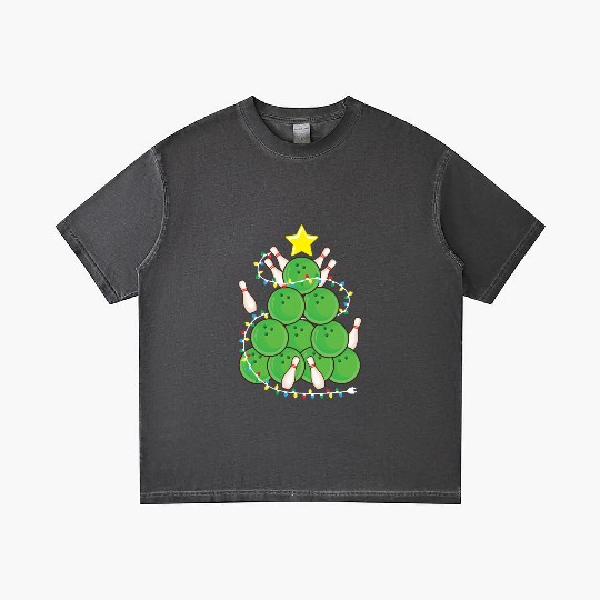 Funny Bowling Christmas Tree Lights Xmas Sport Gradient T Shirts