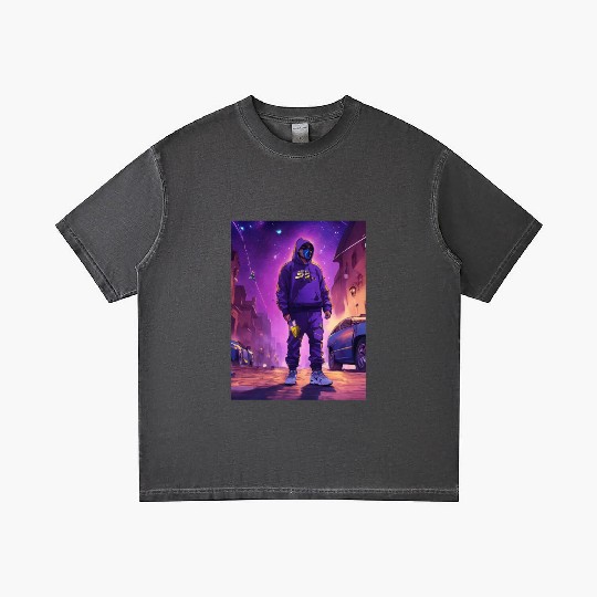 Hooded Figure in Futuristic Streetwear Gradient T Shirts