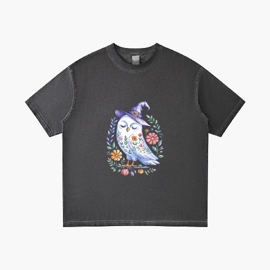 Halloween Owl with Floral Witch Hat Gradient T Shirts
