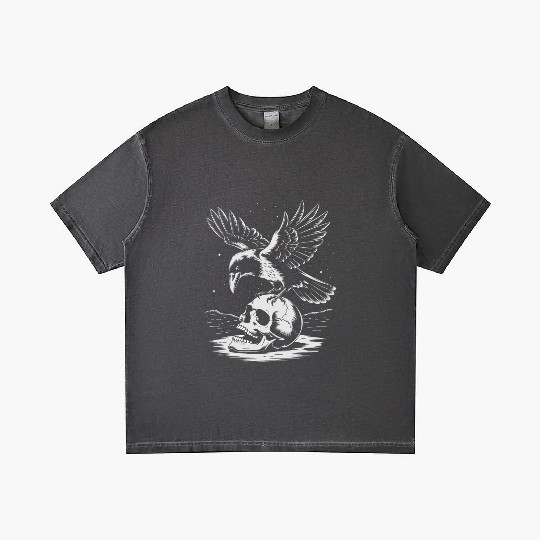 Raven on Skull Gothic Halloween Gradient T Shirts