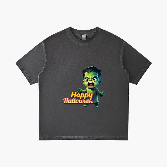 Little Cute Green Zombie Expressing Fear Gradient T Shirts
