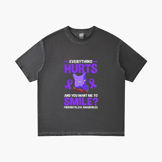 Everything Hurts Cat Purple Ribbon Fibro Awareness Gradient T Shirts