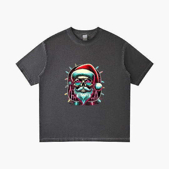 Neon Santa Skull City Lights Christmas Gradient T Shirts