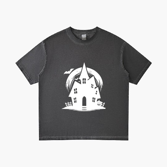 Bat Full Moon Haunted House Halloween Tattoo Gradient T Shirts