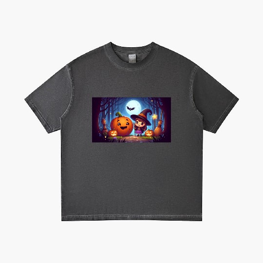 Halloween Witch and Jack-o'-Lantern Scene Gradient T Shirts