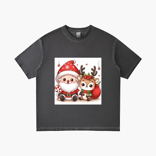 Festive Santa and Reindeer Illustration Gradient T Shirts