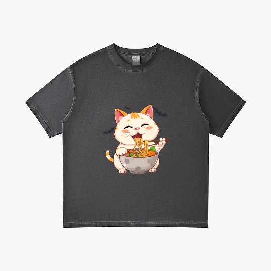 cat ramen Halloween anime kawaii neko eating noodl Gradient T Shirts