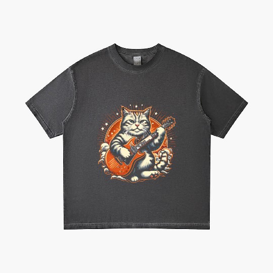 Cat Playing Guitar Rock Star Rock and Roll Gradient T Shirts