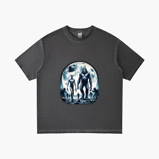 Alien And Bigfoot Sasquatch Moon Gradient T Shirts