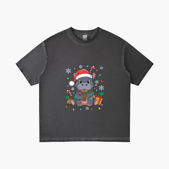 Cute Christmas Hippo - Holiday Lights and Gifts Gradient T Shirts