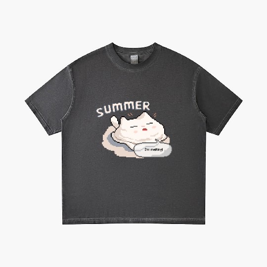 Pixel Summer Melting Cat Gradient T Shirts
