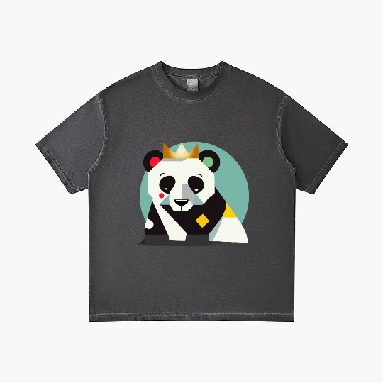 Geometric Panda with Crown - Stylish Animal Motif Gradient T Shirts