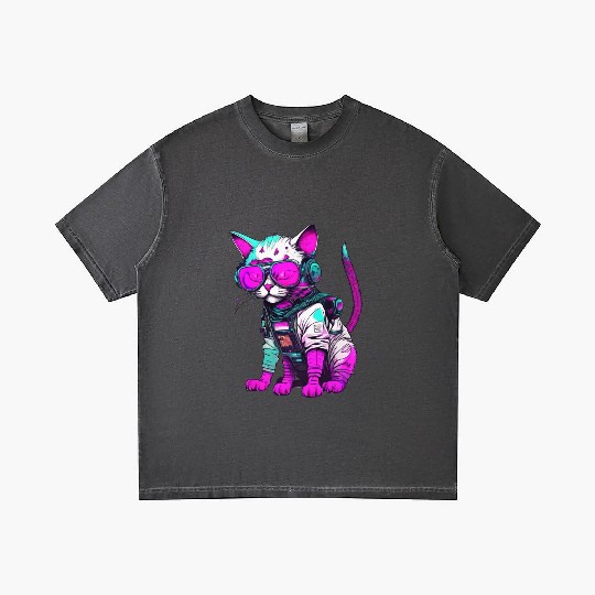 Punk Space Cat with Neon Goggles Gradient T Shirts