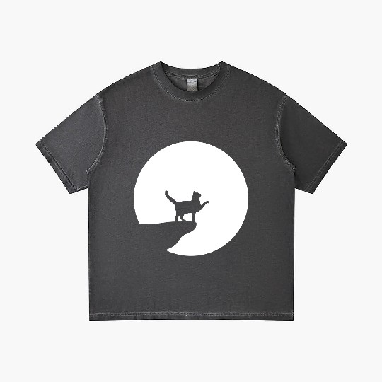 Cat Moon Cliff At Night Werewolf Round Howling Fun Gradient T Shirts