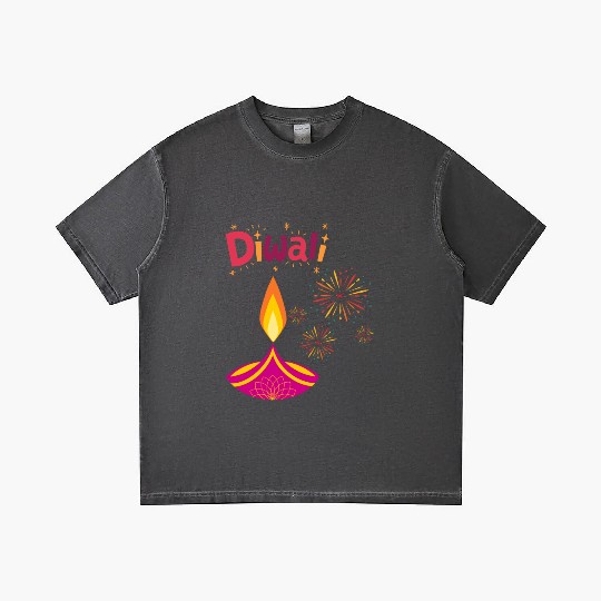 Diwali Design with Lamp & Festive Fireworks Gradient T Shirts