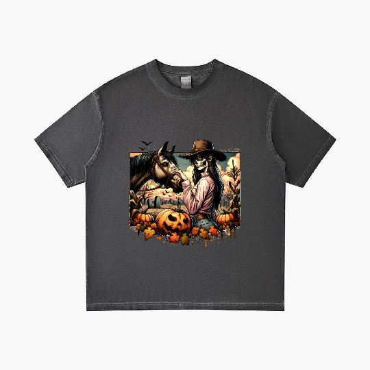 Haunting Cowgirl and Horse in Halloween Graveyard Gradient T Shirts