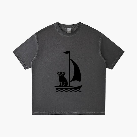 Pug in Boat Silhouette Sailing Minimalist Gradient T Shirts