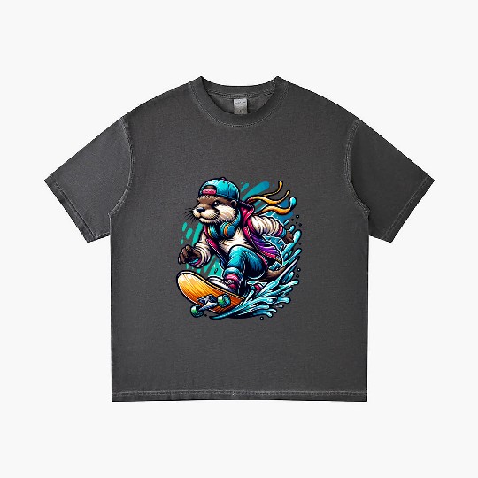 Cool Otter Skateboarding with Headphones Vibrant Gradient T Shirts