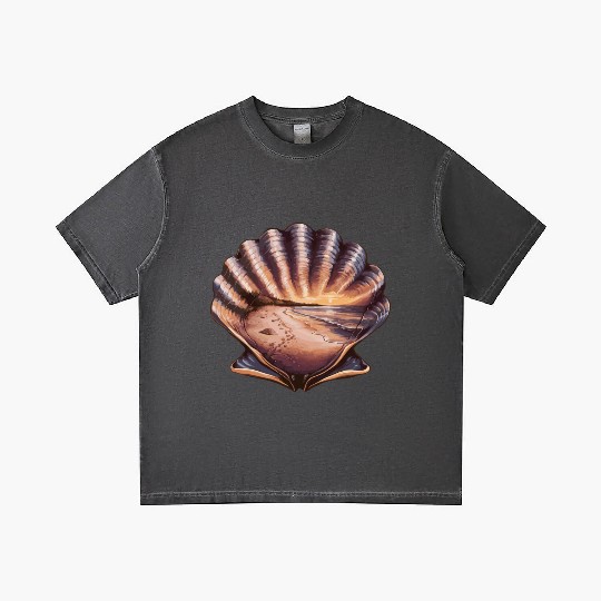 Seashell Beach Scene Serene Ocean Landscape Gradient T Shirts