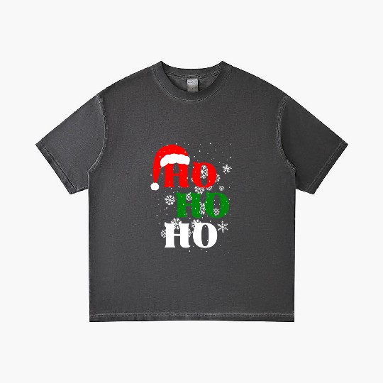 Christmas Ho Ho Ho Snow Flakes with Santa Hat Gradient T Shirts
