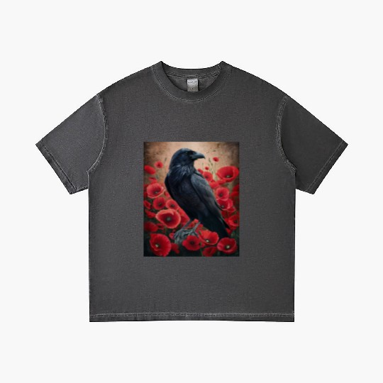 Raven Red Poppies Gothic Nature Art natural Gradient T Shirts