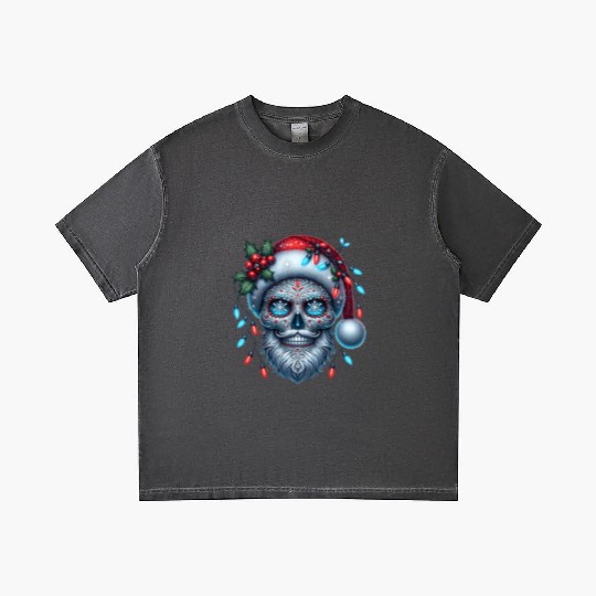 Festive Sugar Skull Santa Christmas Vibes Gradient T Shirts