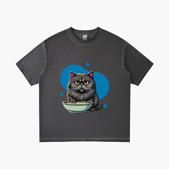 Persian Cat with Food Bowl - Adorable Cartoon Styl Gradient T Shirts