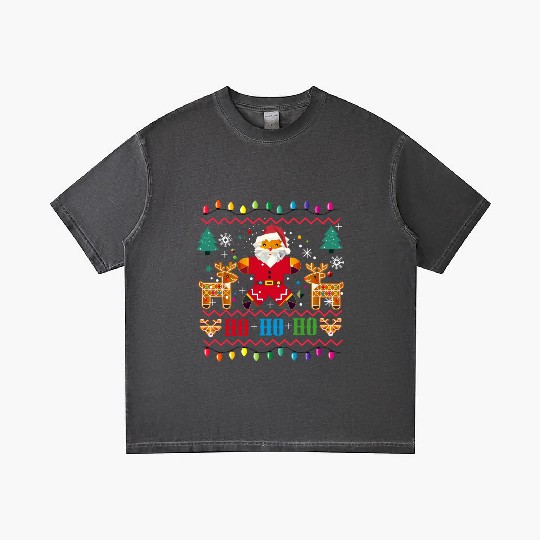 Ugly Christmas Sweater Design-Santa and Reindeer Gradient T Shirts